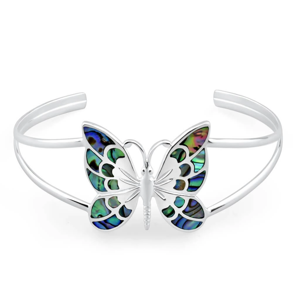 Sterling Silver Shell Butterfly 60mm Bangle