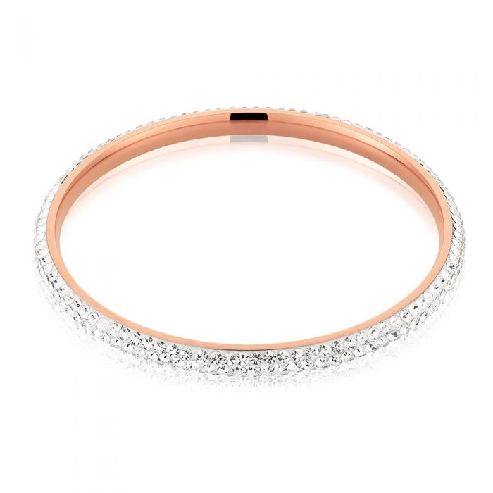 Rose Gold Plated Stainless Steel Crystal Bangle 65mm