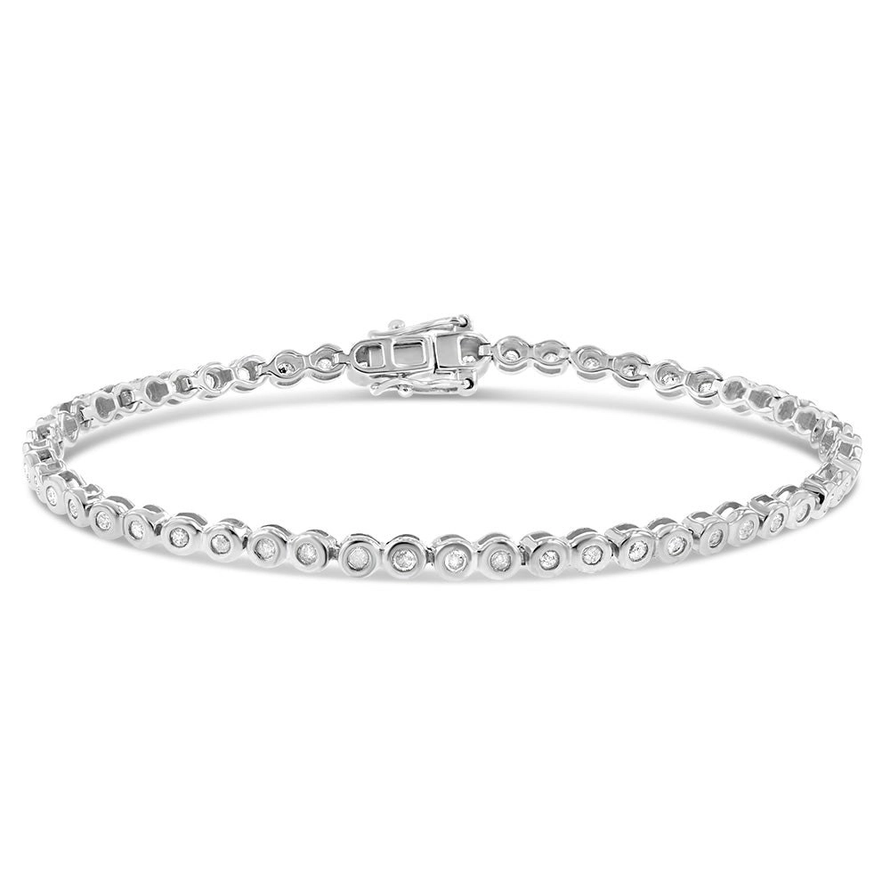 1 Carat Diamond Bezel Set Tennis Bracelet With 53 Diamonds 18cm in Sterling Silver