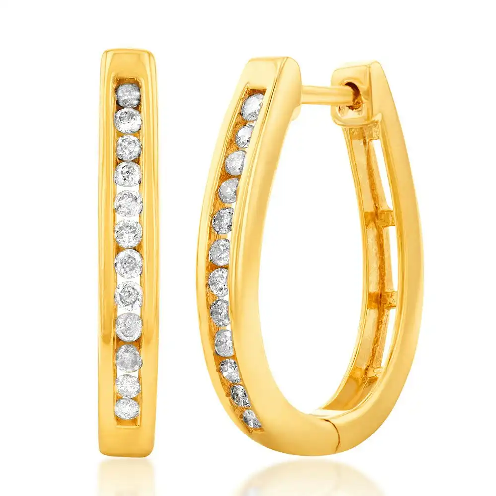 Gold Plated Sterling Silver 1/4 Carat Diamond Hoop Earrings