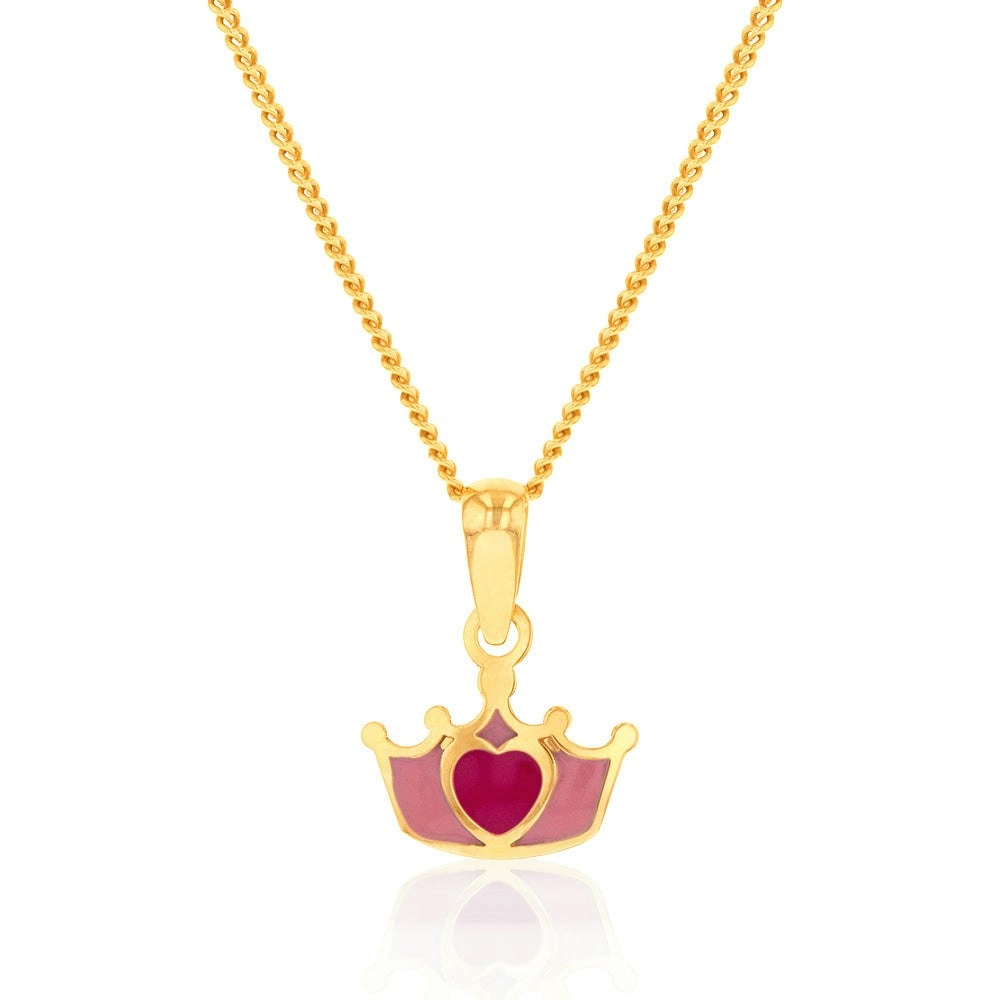 9ct Yellow Gold Red Heart On Crown Pendant