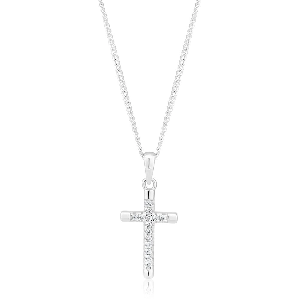 Sterling Silver Rhodium Plated Cubic Zirconia Cross Pendant