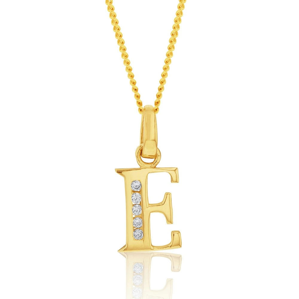 9ct Yellow Gold Initial E Zirconia Pendant