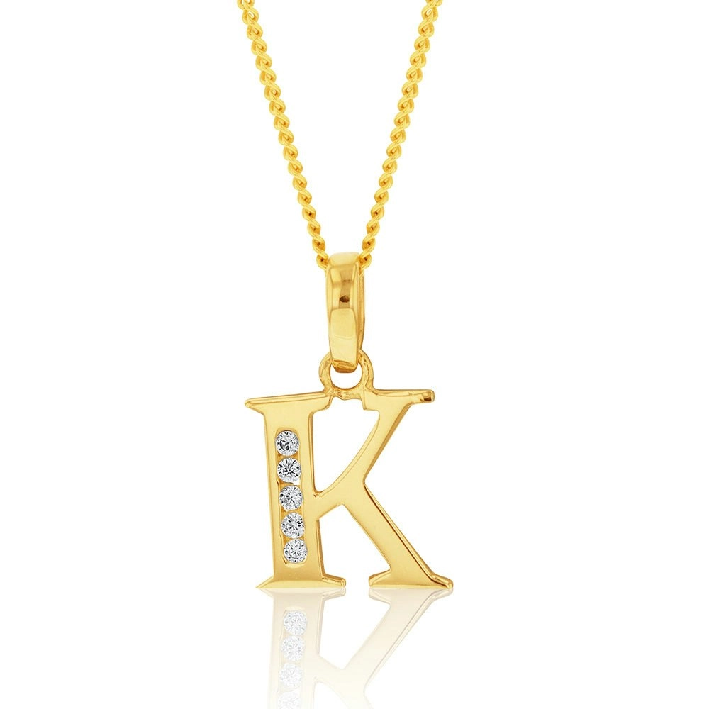 9ct Yellow Gold Initial K Zirconia Pendant