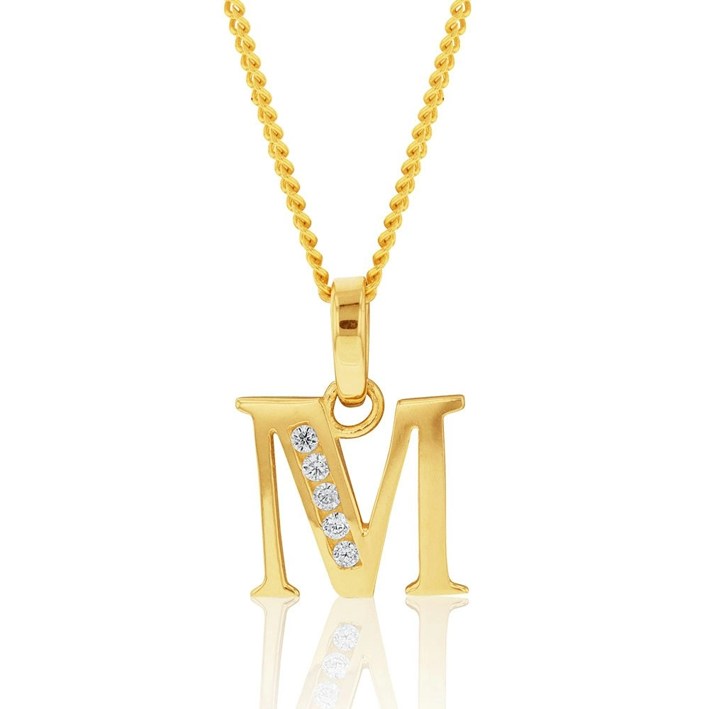 9ct Yellow Gold Initial M Zirconia Pendant