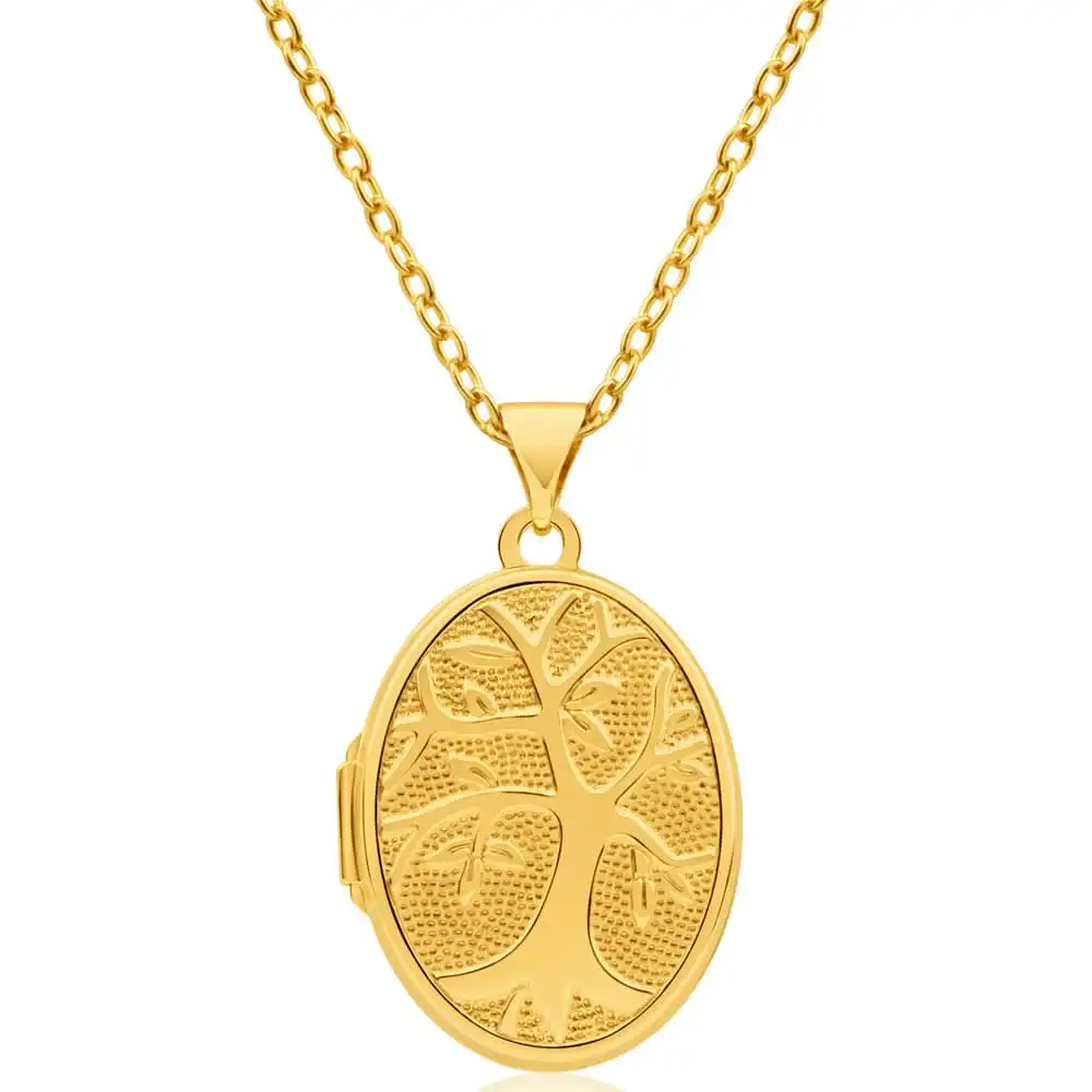 9ct Yellow Gold Silver Filled Tree of Life Oval Locket