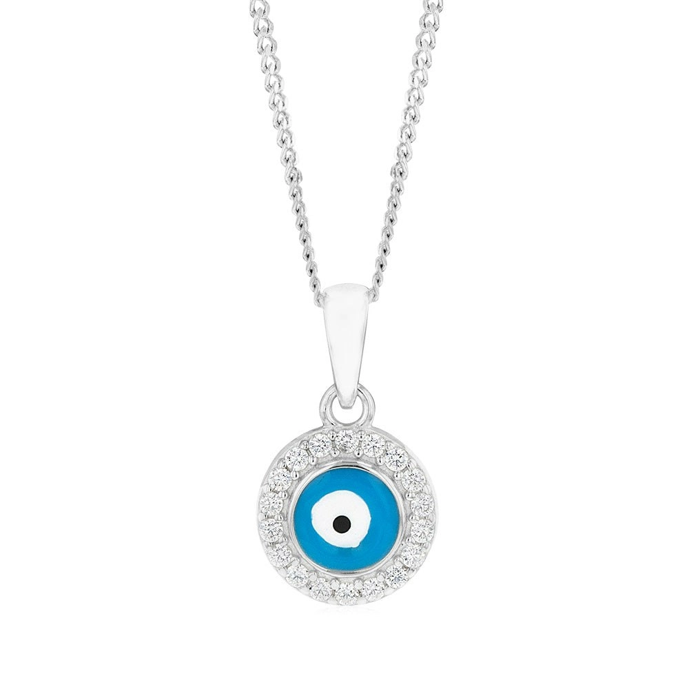 Sterling Silver Cubic Zirconia Evil Eye In Circle Pendant