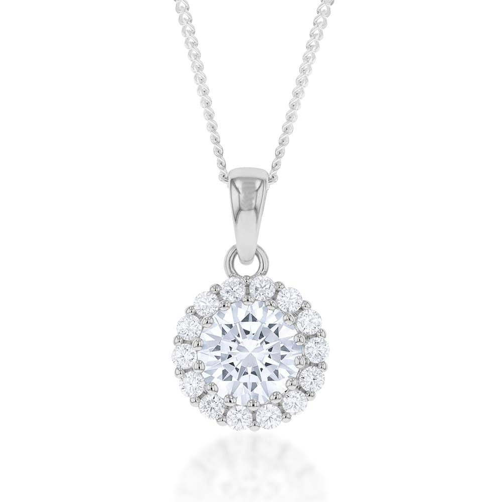 Sterling Silver White Cubic Zirconia Halo 11mm Pendant