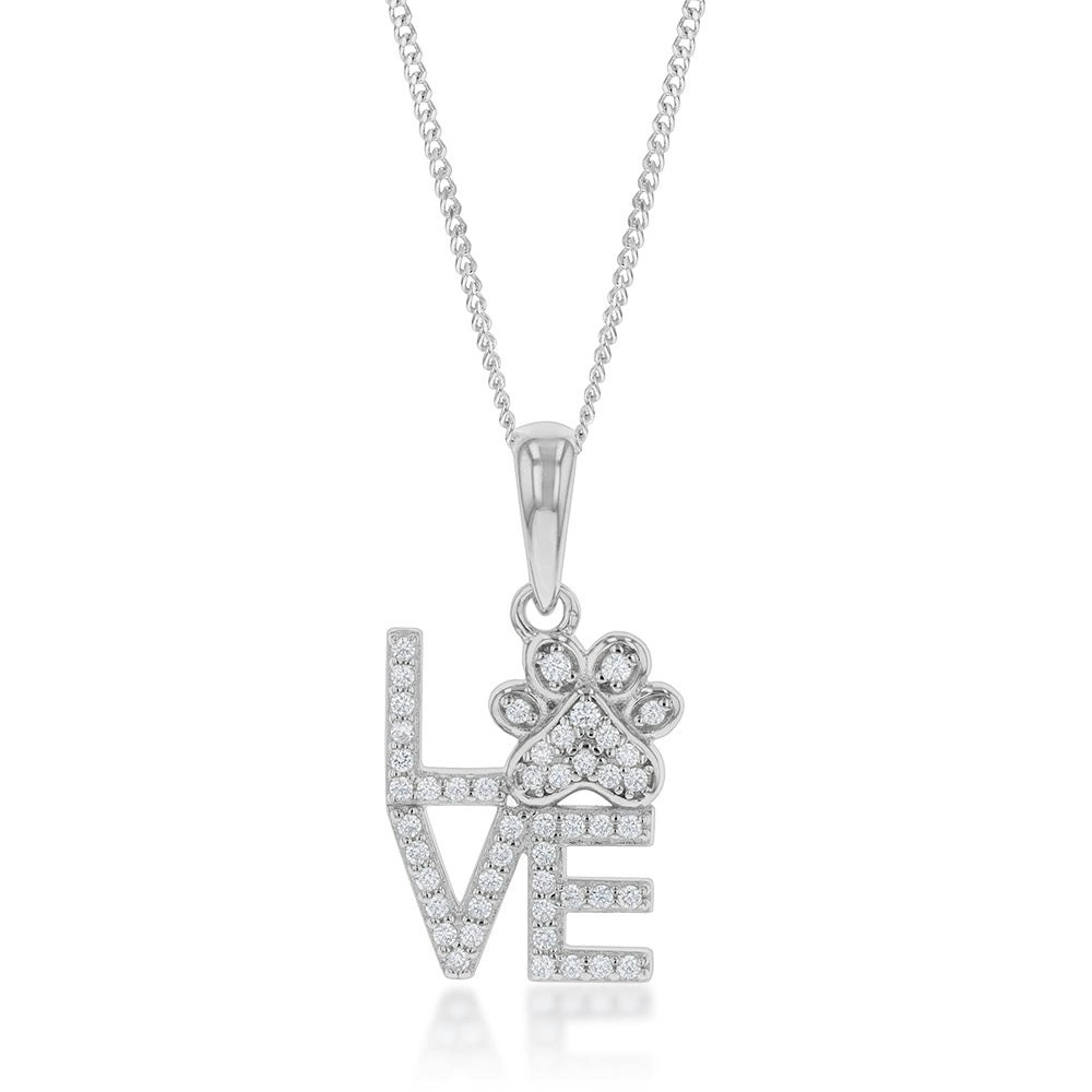 Sterling Silver Cubic Zirconia On Fancy Love Pendant