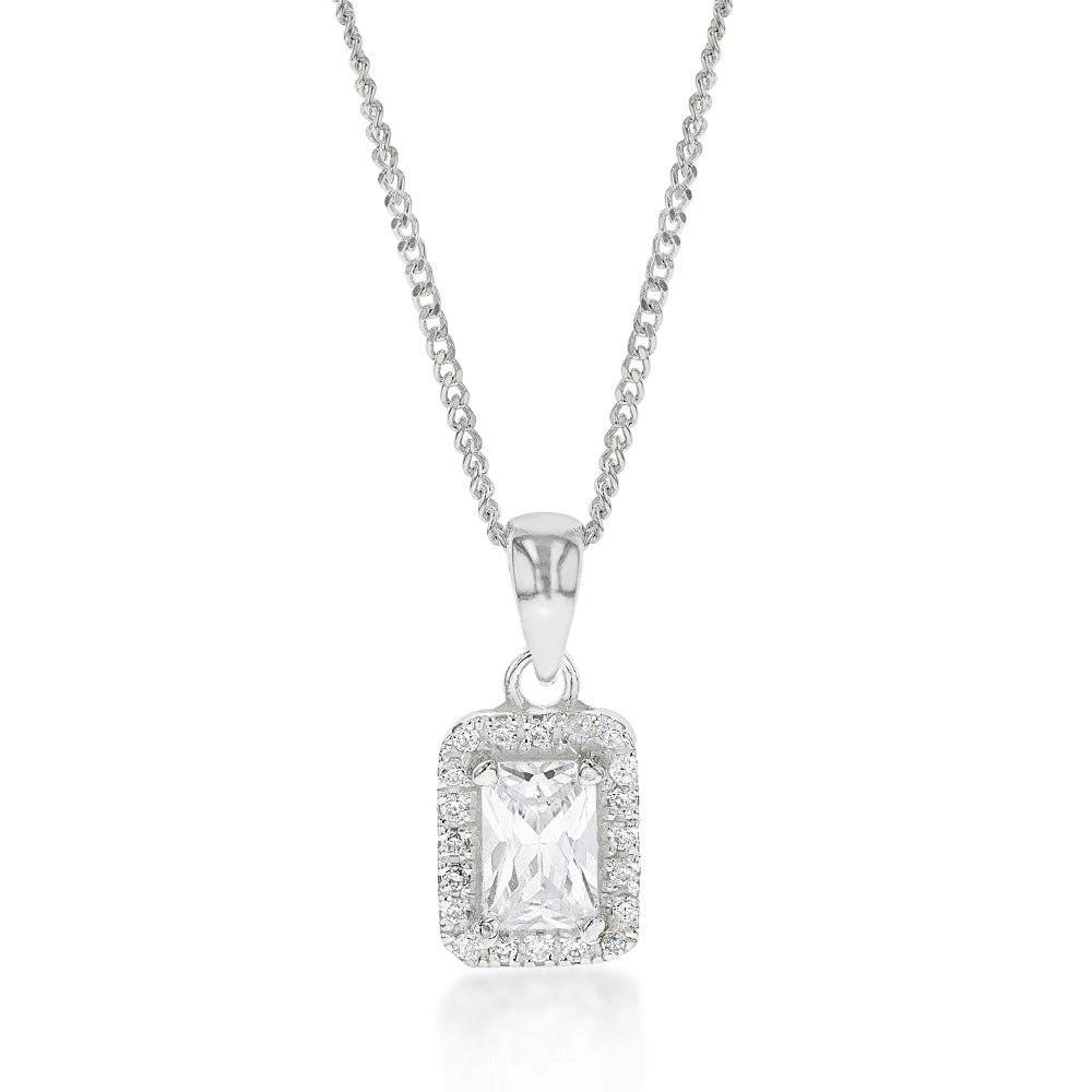 Sterling Silver Cubic Zirconia Square Halo Pendant