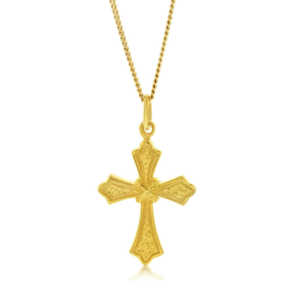 Gold Plated Sterling Silver Engraved Cross Pendant