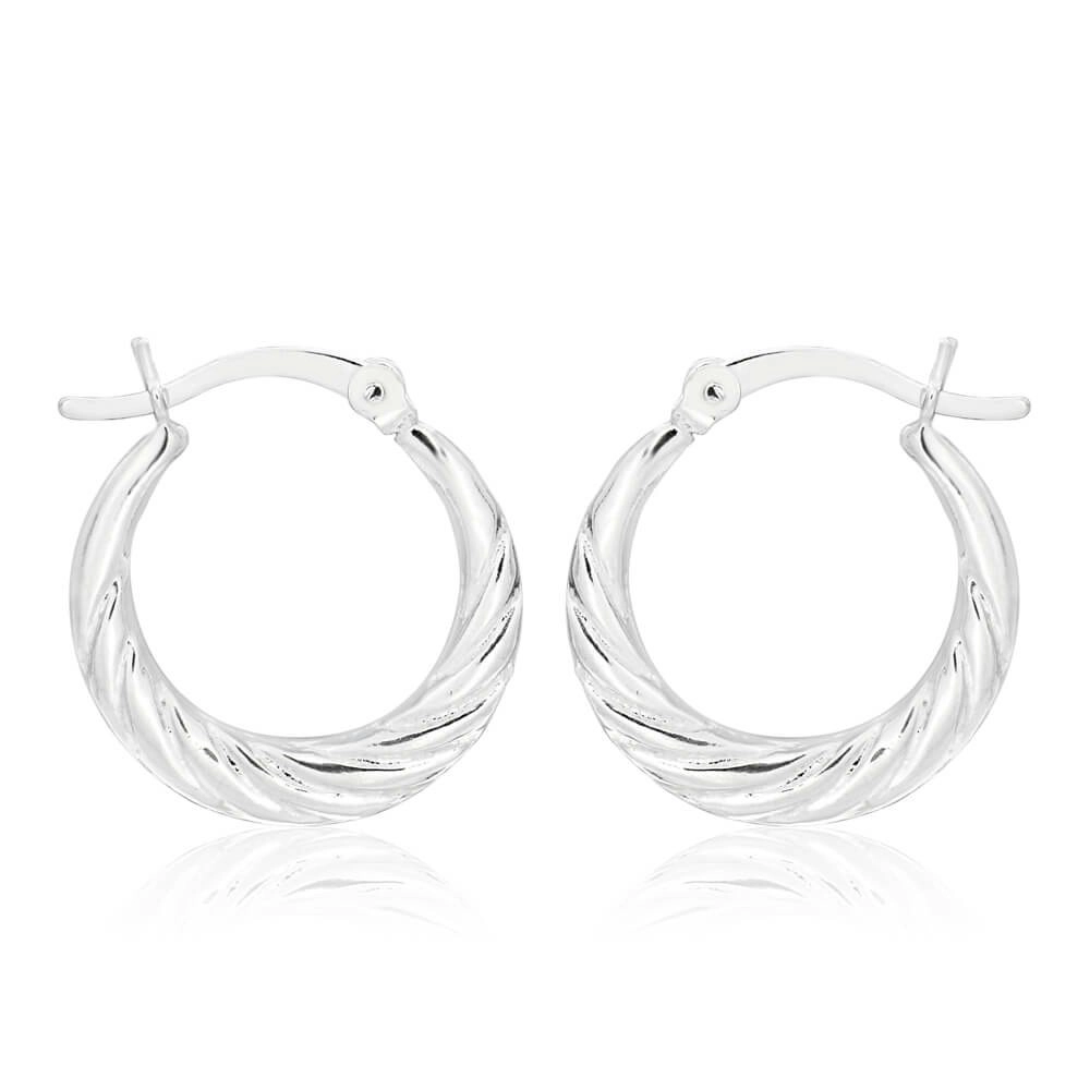 Sterling Silver Creole Twist Ridge Hoop Earrings