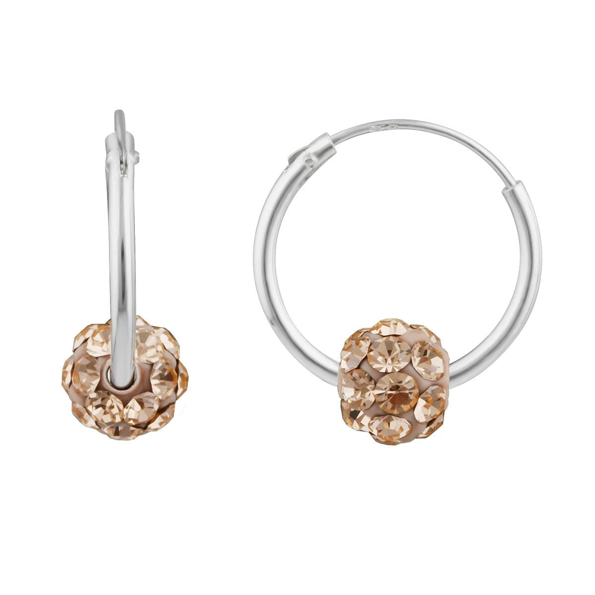 Sterling Silver Peach Crystal Slider on Hoops