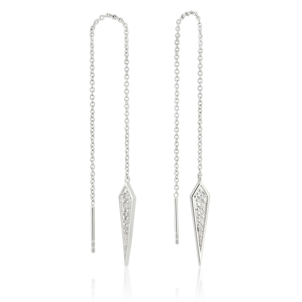 Sterling Silver Fancy Spear Threader Drop Earrings