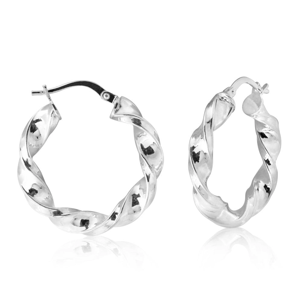 Sterling Silver 20mm Fancy Twist Hoops