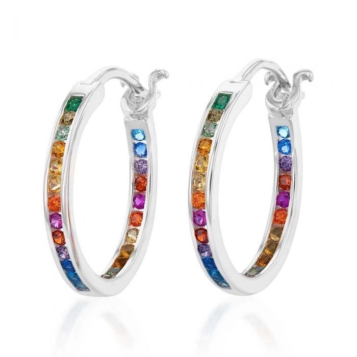 Sterling Silver Multicolour Cubic Zirconia 30mm Hoop Earrings