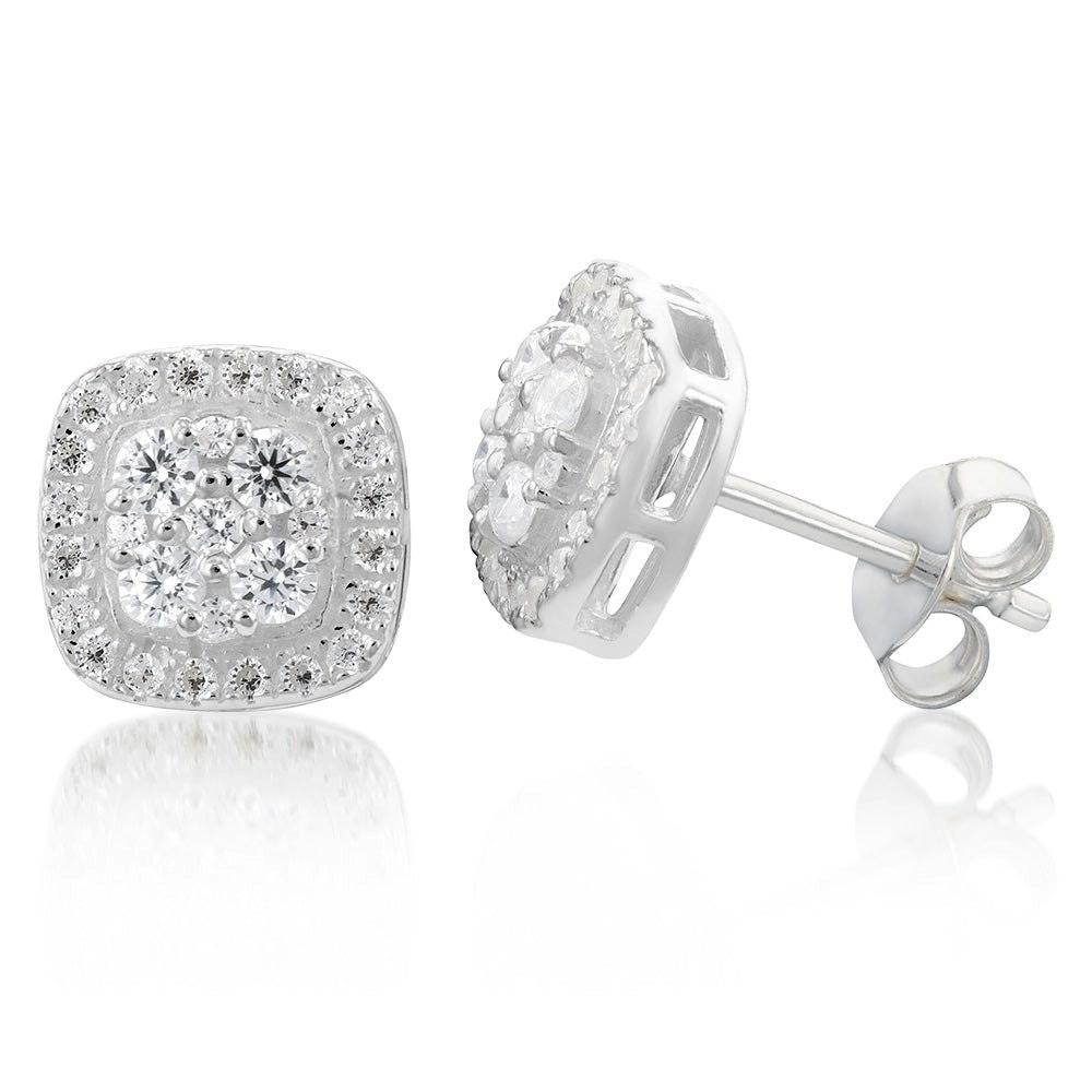 Sterling Silver Zirconia Square Stud Earings