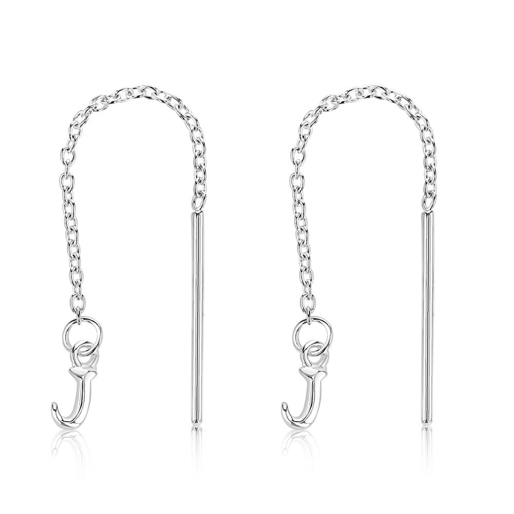 Sterling Silver Initial J Threader Drop Earrings