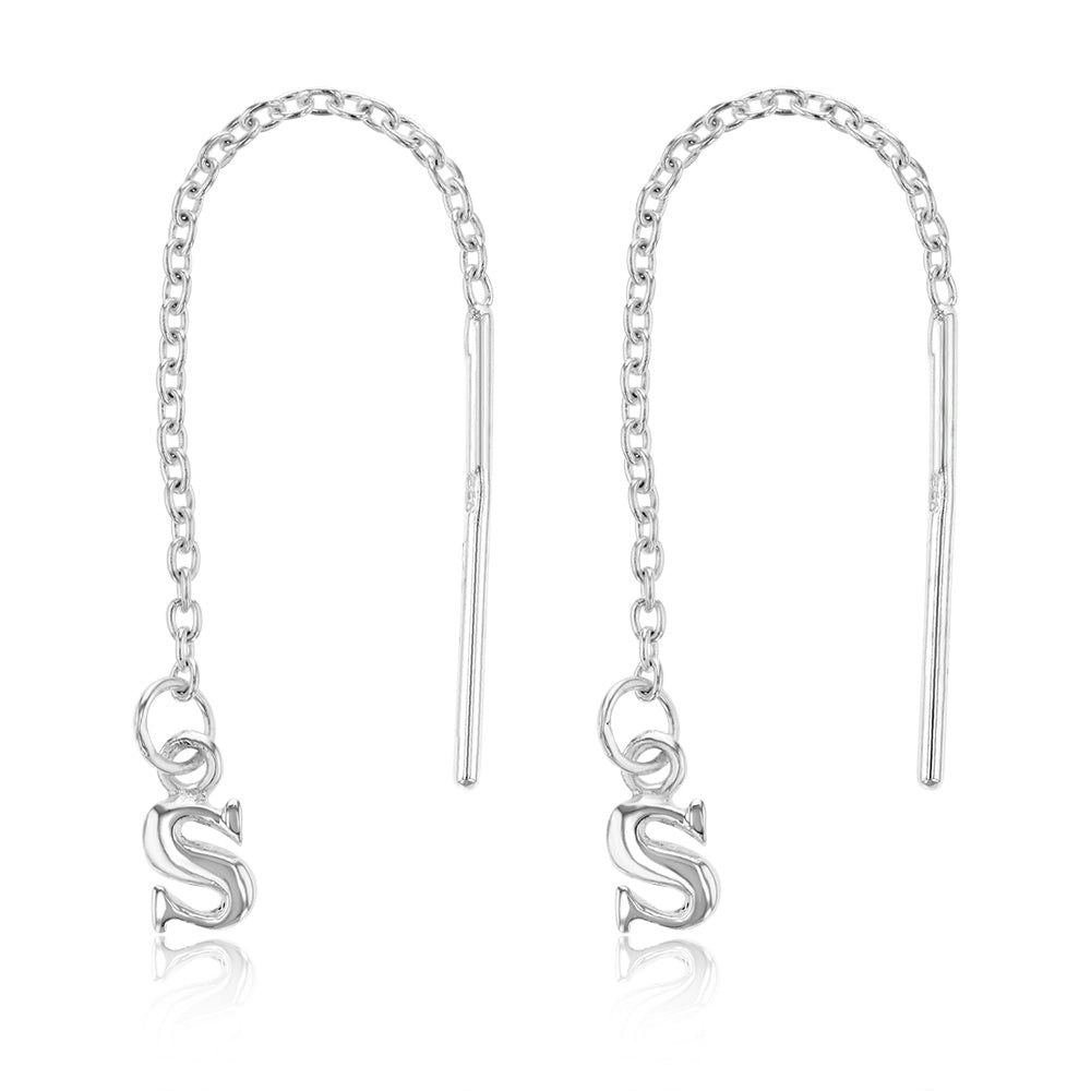 Sterling Silver Initial S Threader Drop Earrings