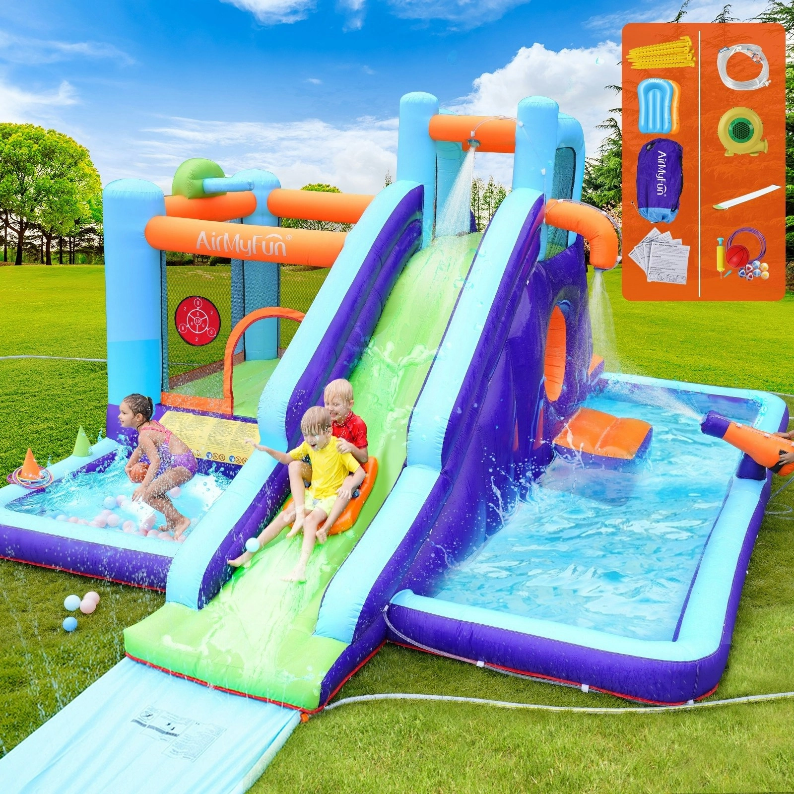 AirMyFun 11 Play Zones Inflatable Water Slide Trampoline Castle Bounce House Splash Jumping