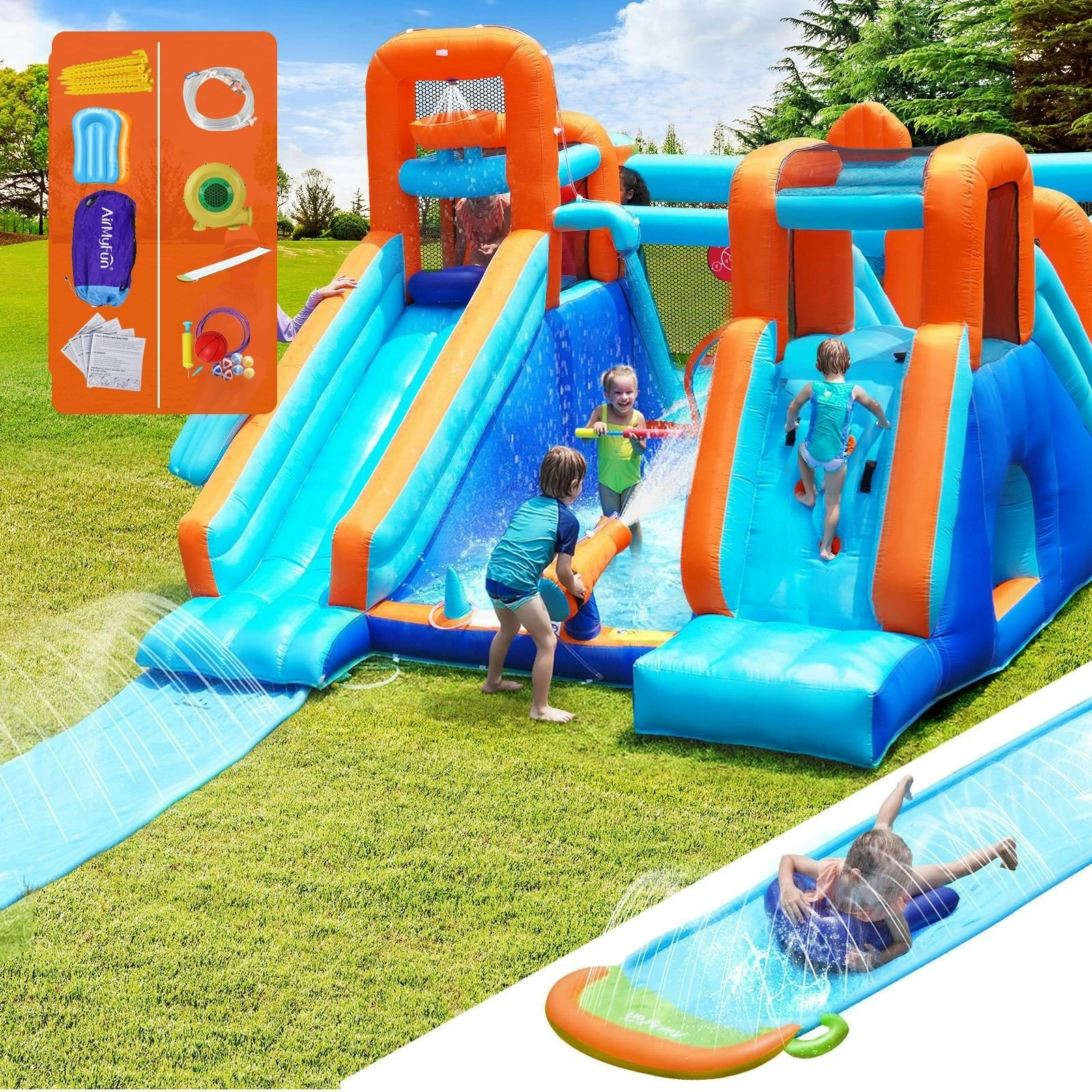 AirMyFun 12 Play Zones Inflatable Water Slide Park Trampoline Jumping Castle Bounce House Gift