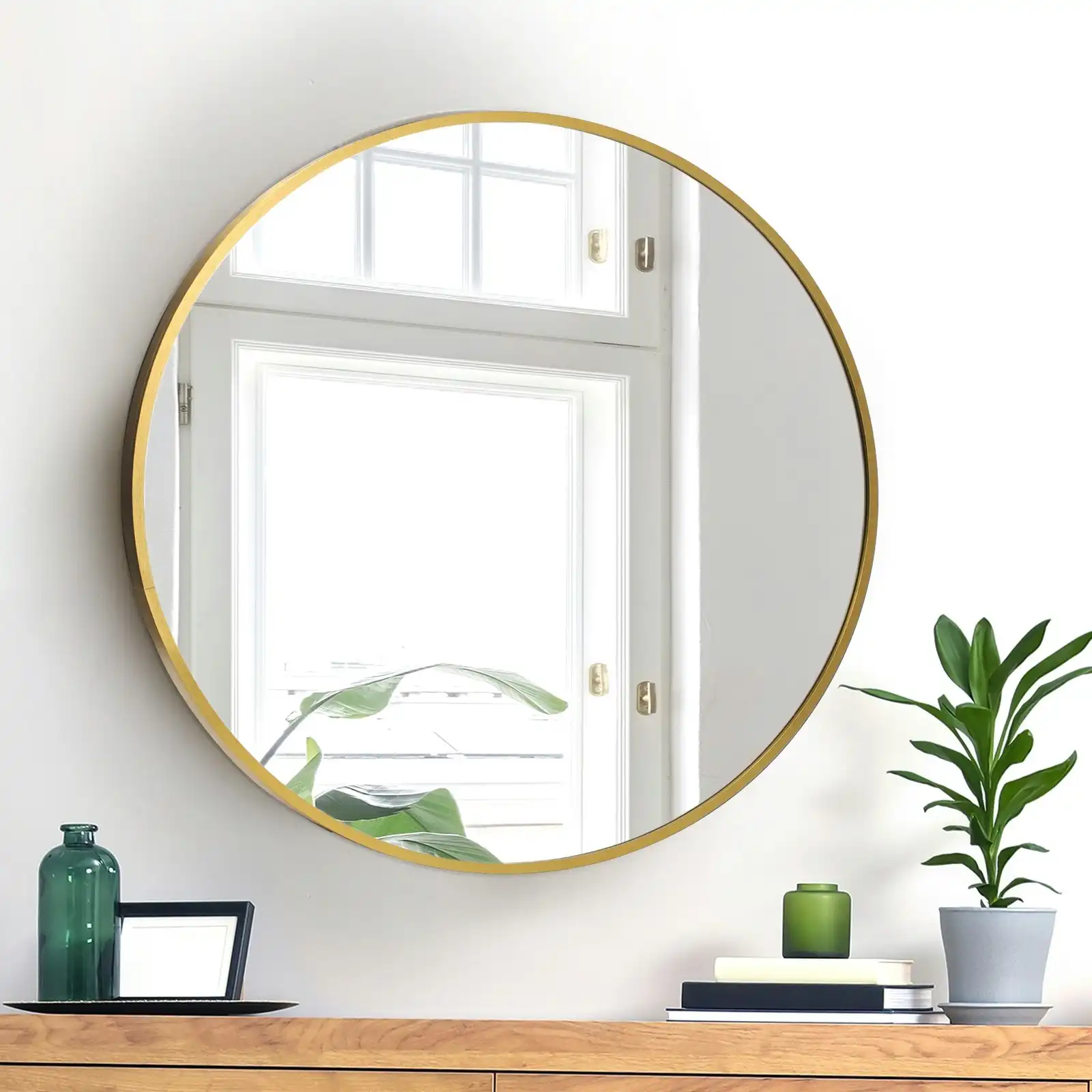Oikiture 60cm Wall Mirrors Round Makeup Mirror Home Decor Gold Living Room