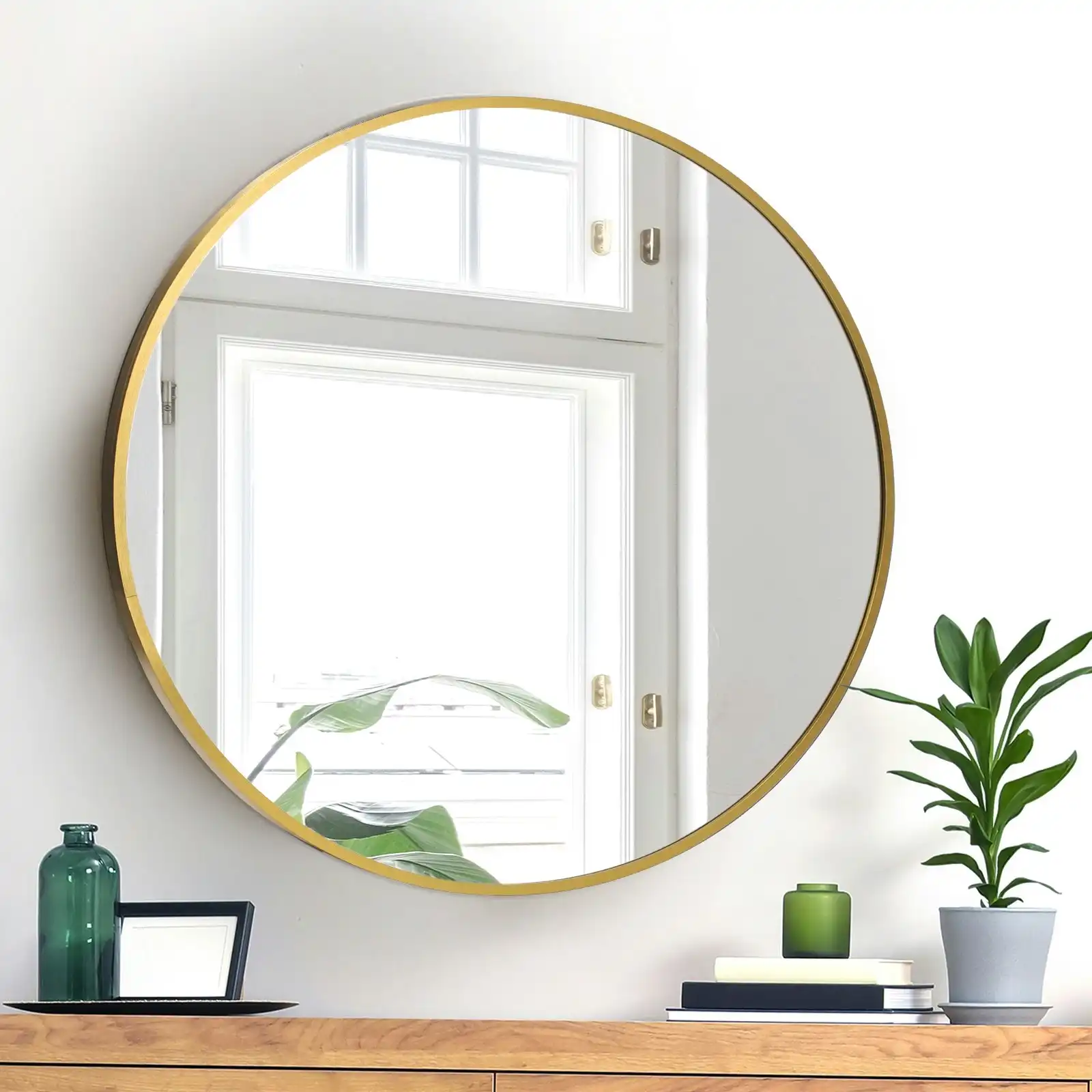 Oikiture Wall Mirrors Round 70cm Makeup Mirror Vanity Home Decor Gold Bathroom