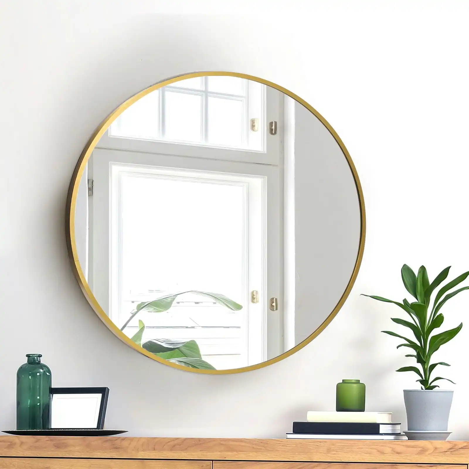 Oikiture Wall Mirrors Round Makeup Mirror Vanity Home Decor 50cm Gold Bedroom