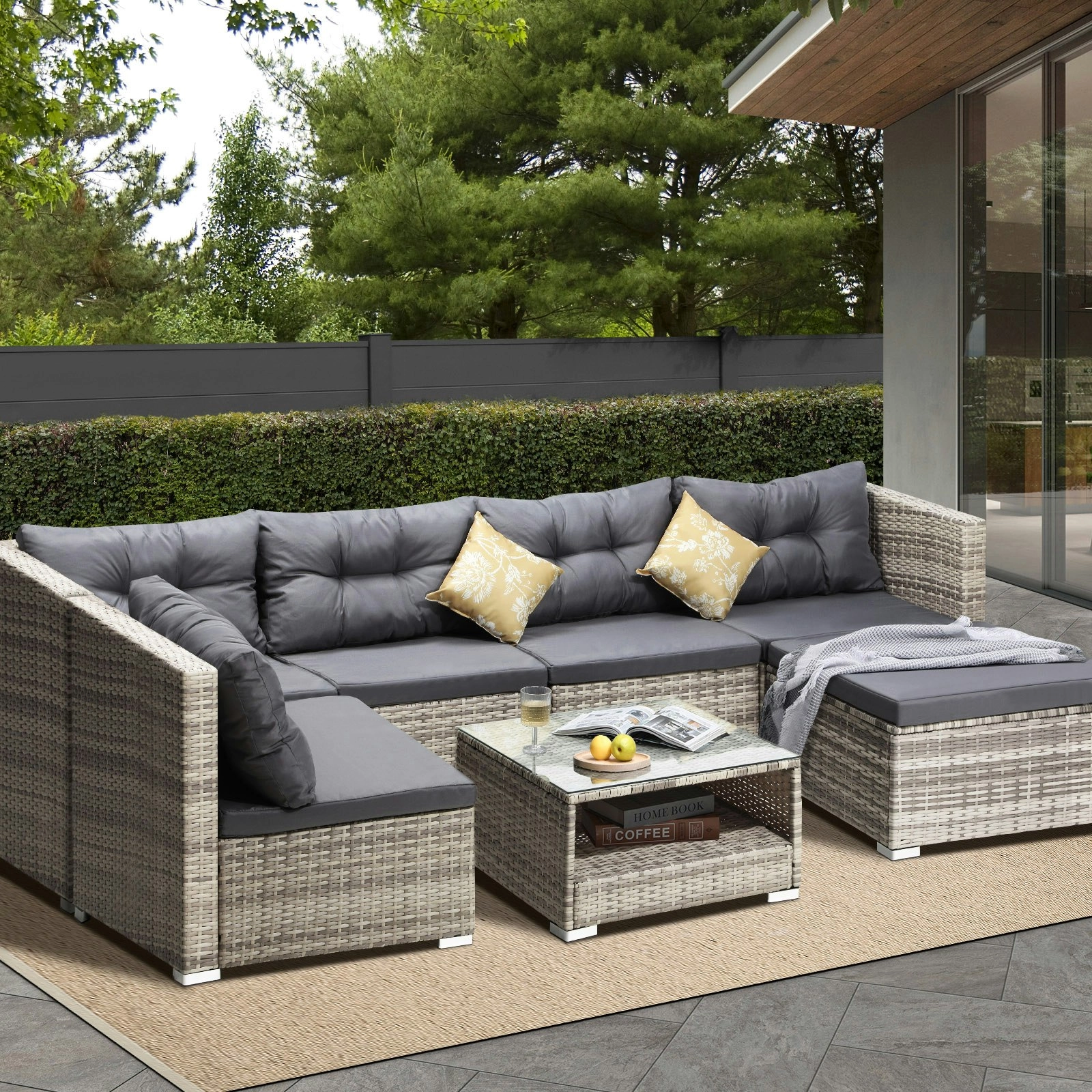 Livsip 6 Seater Outdoor Lounge Furniture Wicker Set Sofa Rattan Table Setting