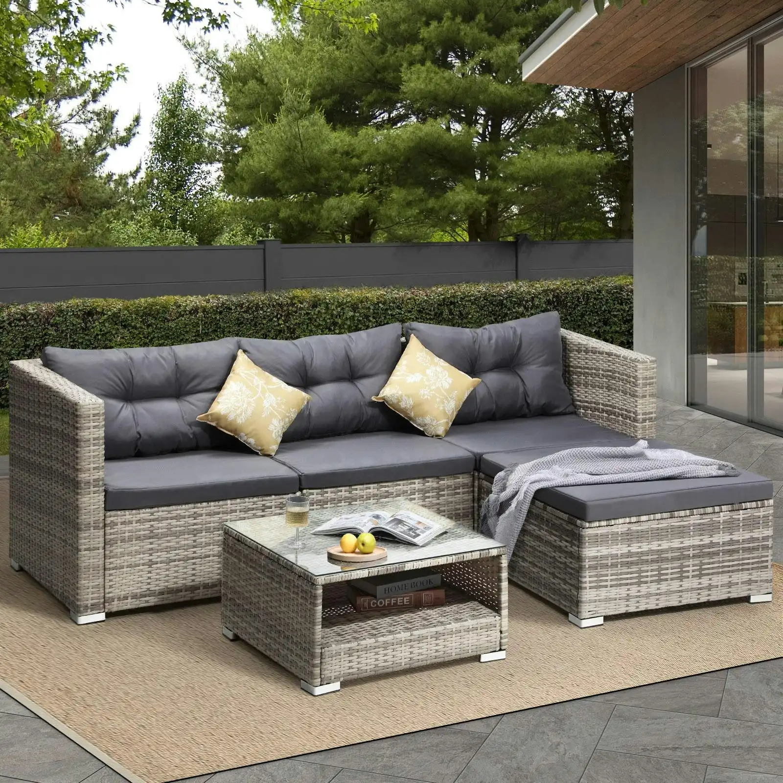 Livsip Outdoor Lounge Setting 5pc Wicker Sofa Set Rattan Patio Garden Furniture