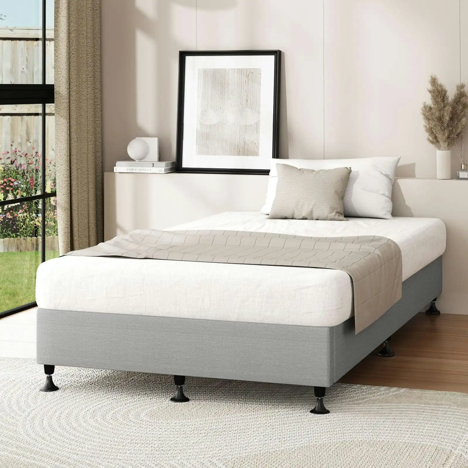 Oikiture Bed Frame Single Size Bed Base Platform Grey