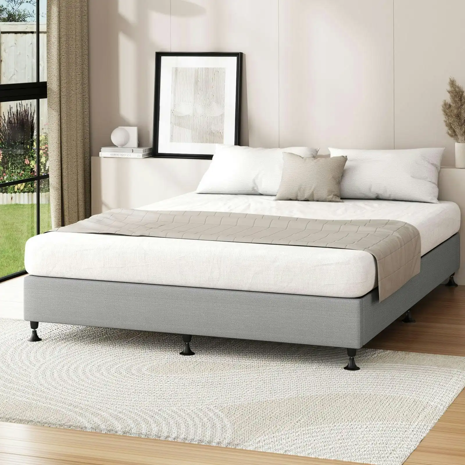 Oikiture Bed Frame King Size Bed Base Platform Grey