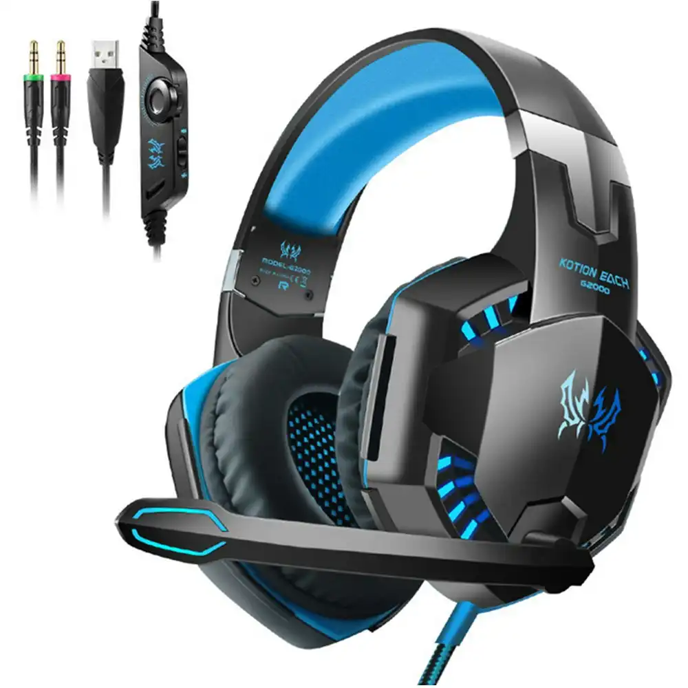 Gaming Headset Surround Sound Over Ear Headphones with Mic,LED Light