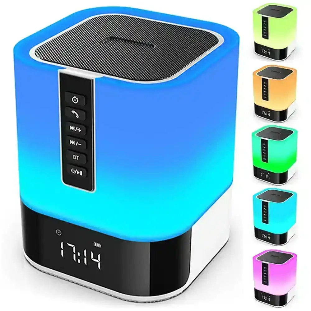Portable Bluetooth Speaker with Colour-Changing LED Light and Alarm Clock-White