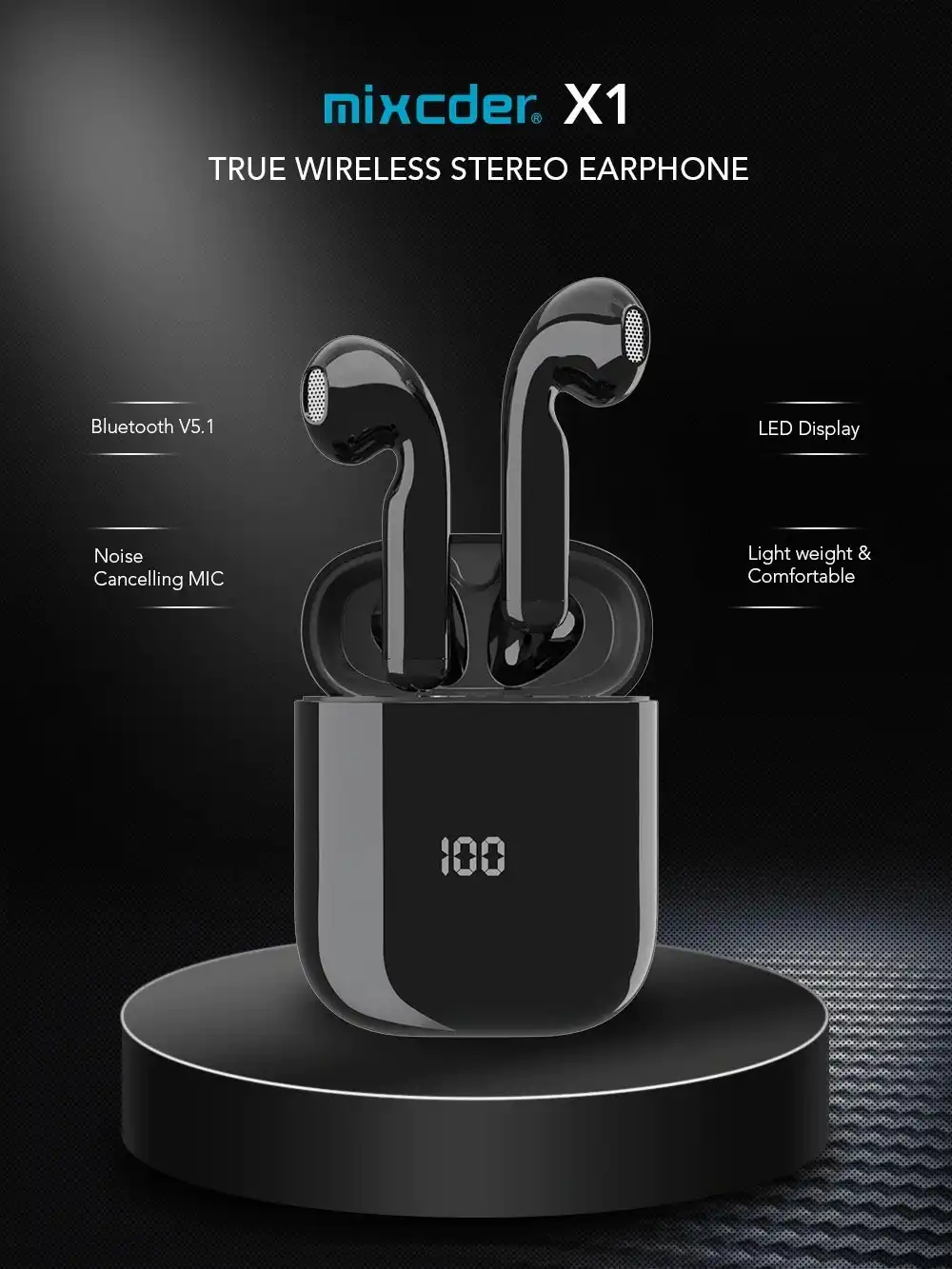 Mixcder X1 TWS Bluetooth Wireless Earphones with 4 Microphone BT5.1 Noise Cancellation Earbuds Sports Earphone 24Hrs Playtim
