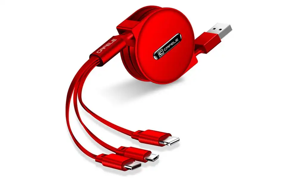 3-in-1 USB Charging Cable for Android, iOS and Type C-Red