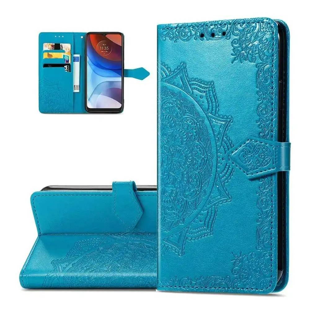 PU  Flip Wallet Case Magnetic Stand Card Slot Protective Cover For iPhone-Blue