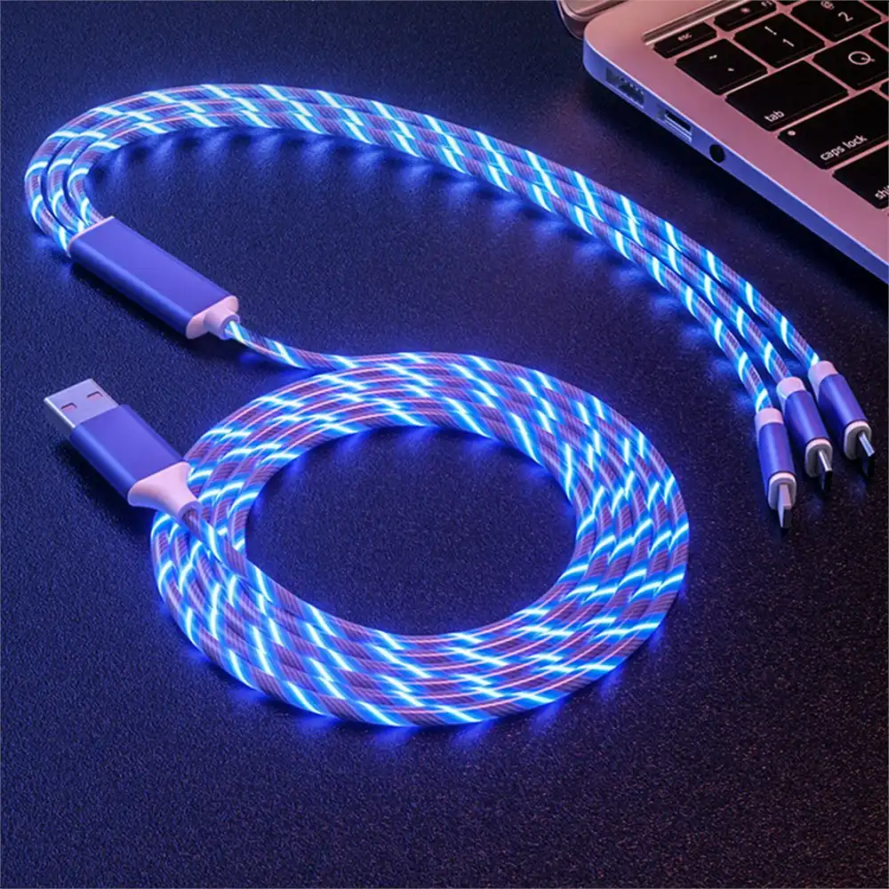 3 in 1 Flowing Colors LED Glow USB Charger Cable for Apple,Android and Type-C
