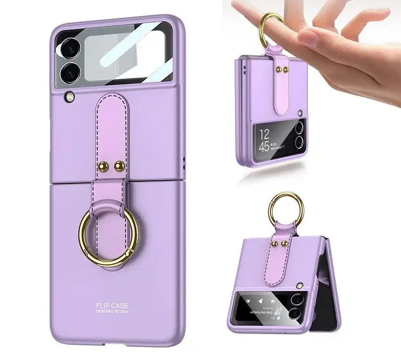 Ultra-Thin Folding Screen with Ring Phone Case for Galaxy Z Flip 3 Phone Case-Purple