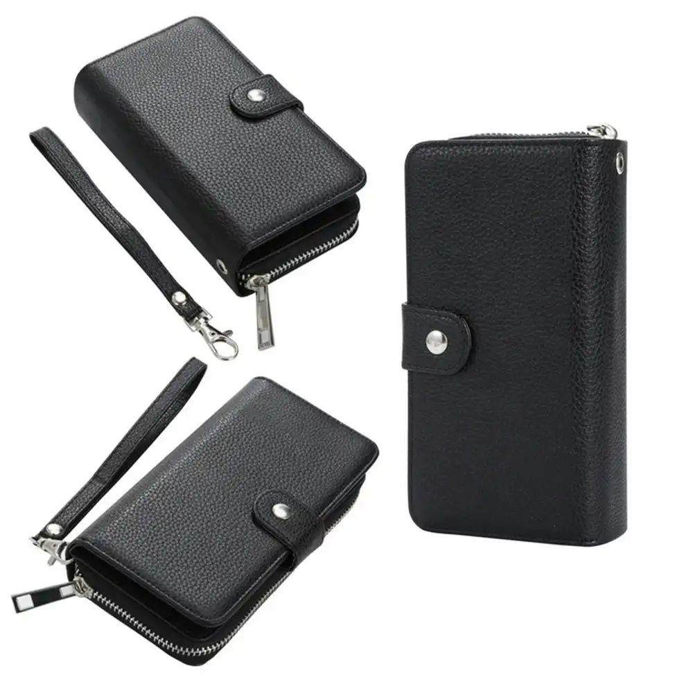 Detachable Zipper Magnetic Card Slots Phone Case for iphone-Black
