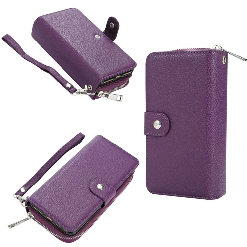 Detachable Zipper Magnetic Card Slots Phone Case for iphone-Purple