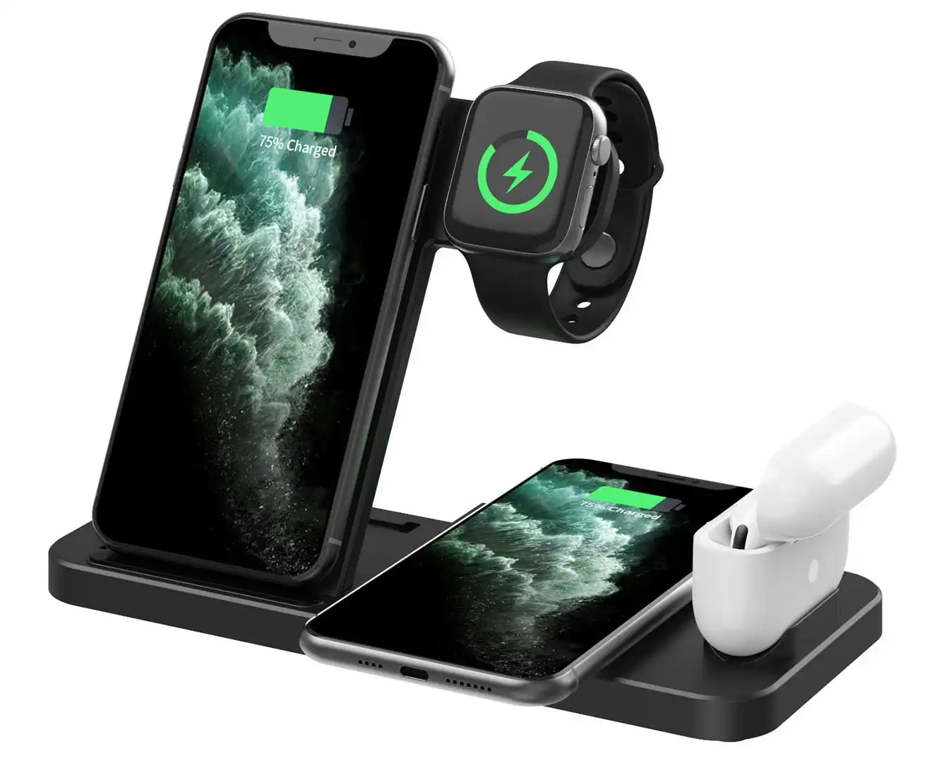 4 in 1 foldable Wireless Charging Dock for iphone ,Airpods and  iWatch-Black