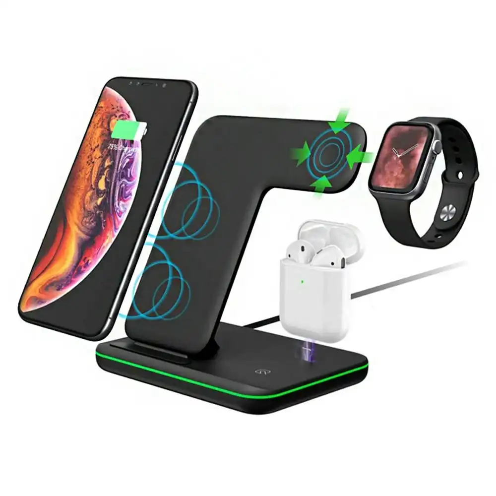 3-in-1 Wireless Electronics Charger Stand - Black