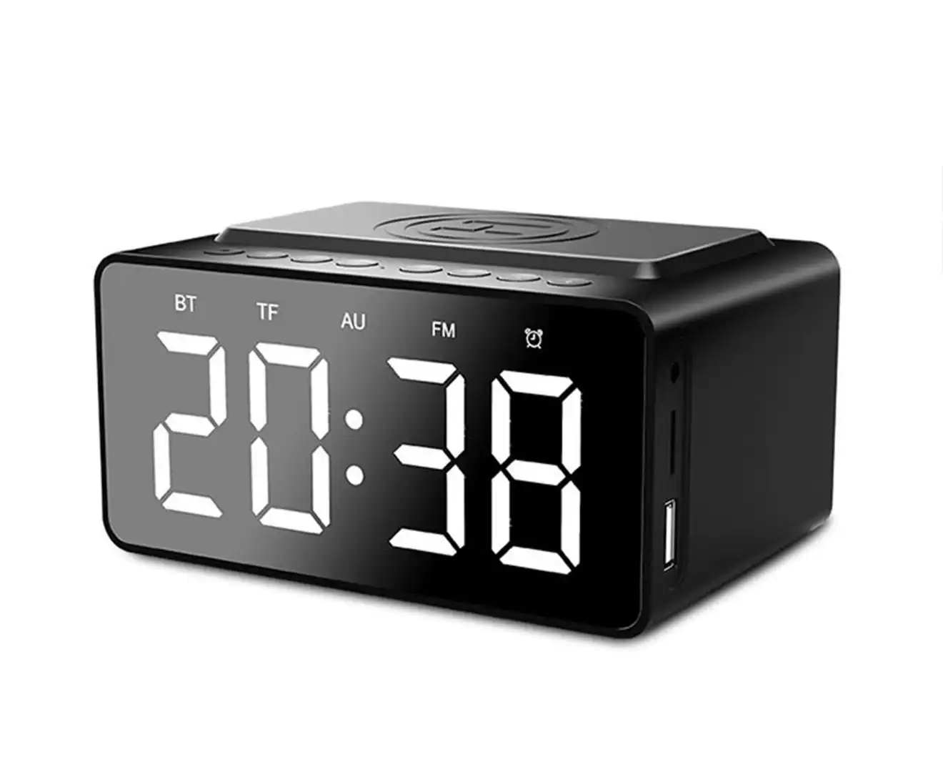 Three-in-One LED Alarm Clock Bluetooth Speaker with Wireless Charging