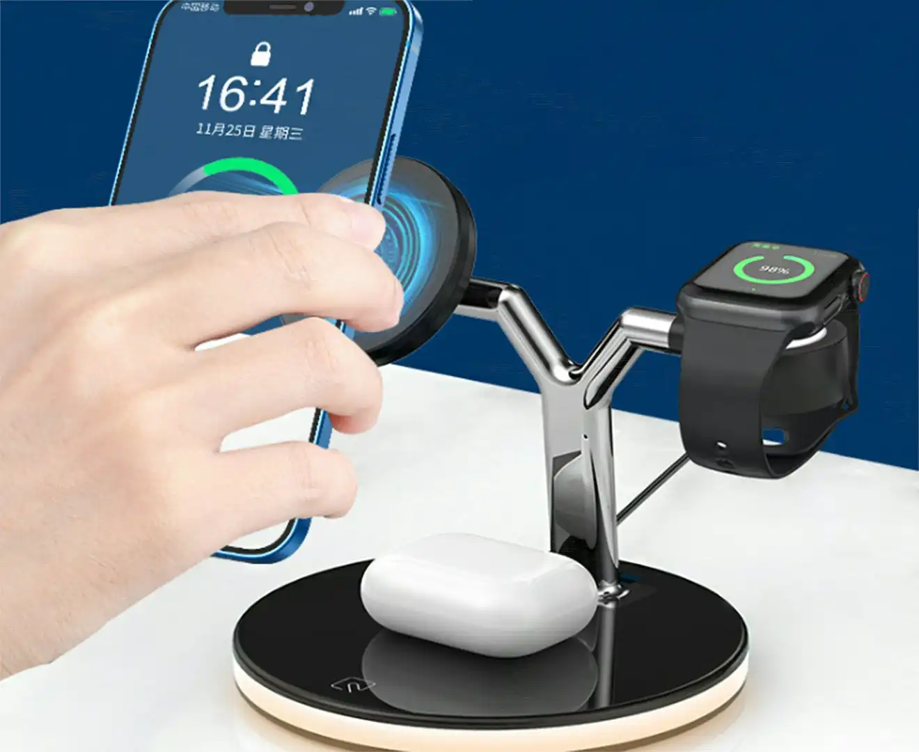 Three in one Magnet Fast Wireless Charger For iPhone12,Apple Watch