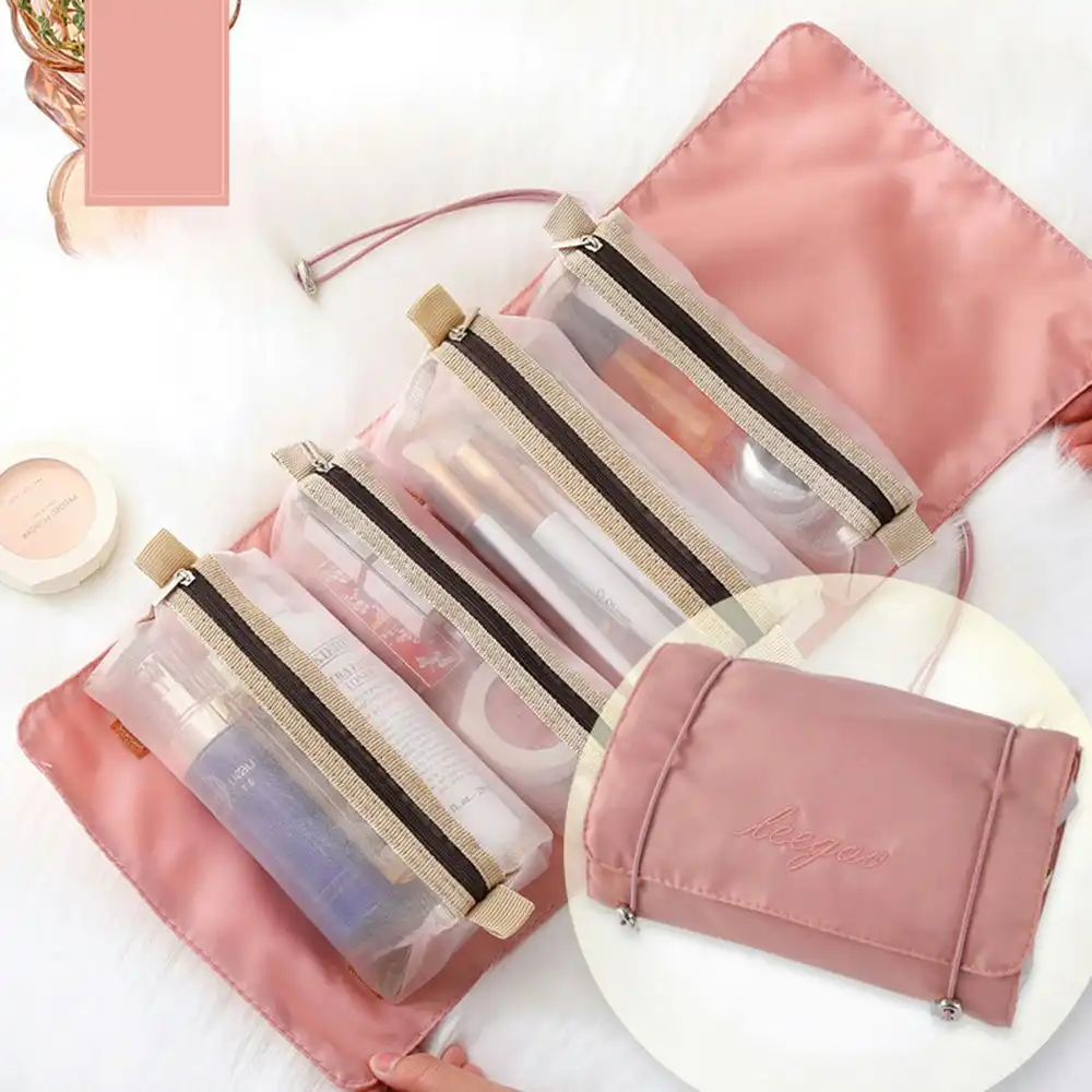 Detachable Cosmetic Bag 4 in 1 Portable Mesh Makeup Bag Hanging Toiletry Bag