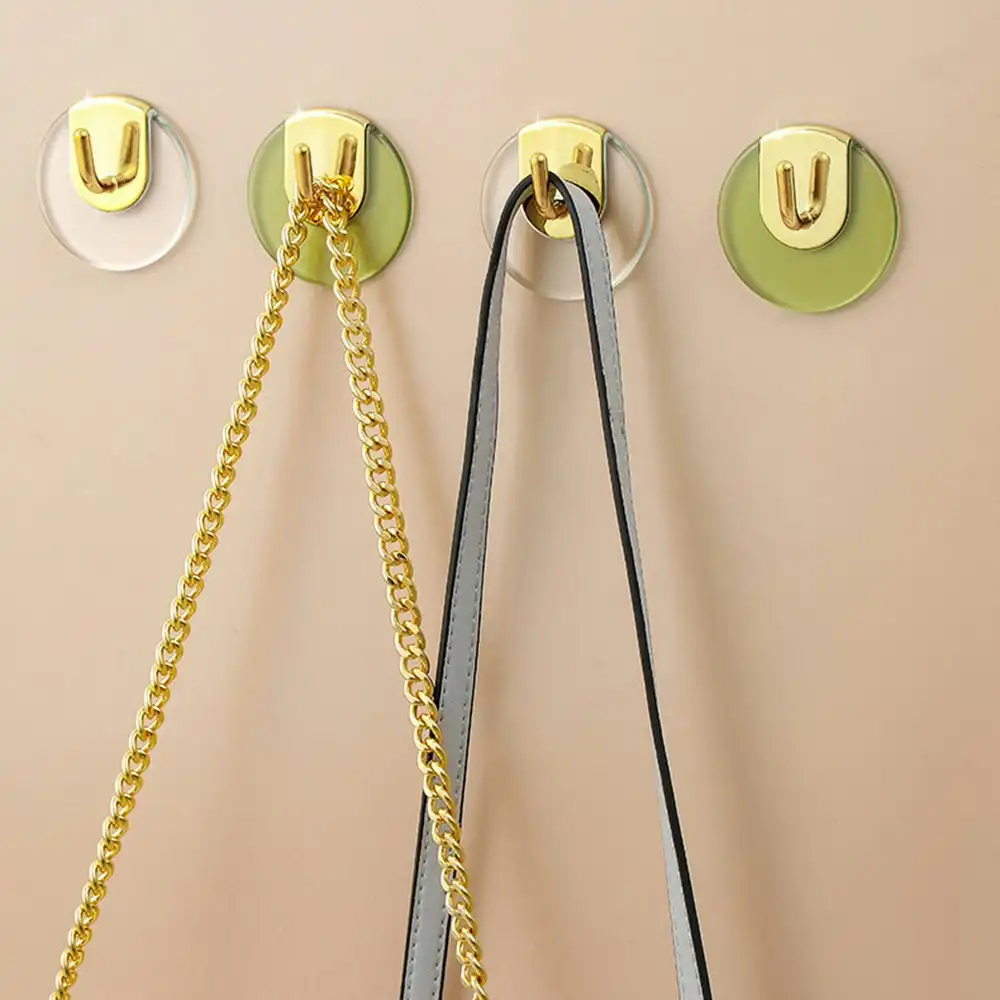 8Pcs Light Luxury Hook Free Punch Bathroom Hook-Transparent&Green