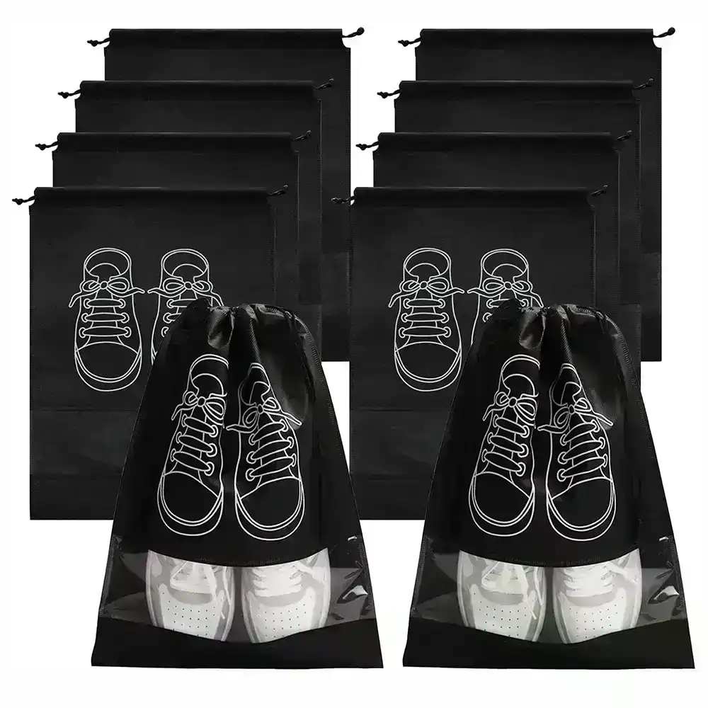 10pcs Shoes Storage Bag Closet Organizer Non-Woven Travel Portable Bag-Black