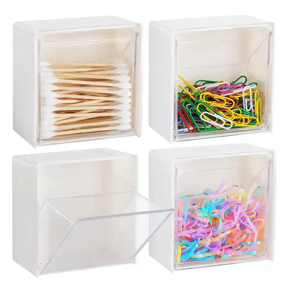 4 Pack Wall Mounted Holder Canisters For Cotton Swab And Clips With Lid