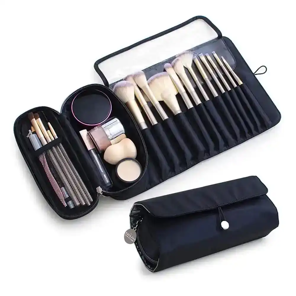 Portable Makeup Brush Organizer Makeup Brush Bag For Travel Can Hold 20+ Brushes-Black